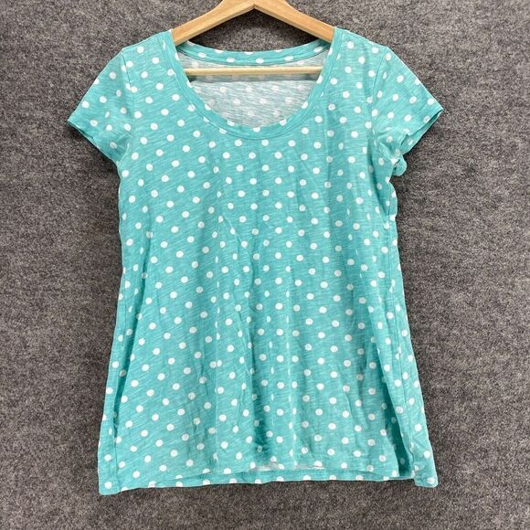 Garnet Hill T-Shirt Women XS Blue Polka Dot Short Sleeve Round Neck Cotton - Picture 4 of 9